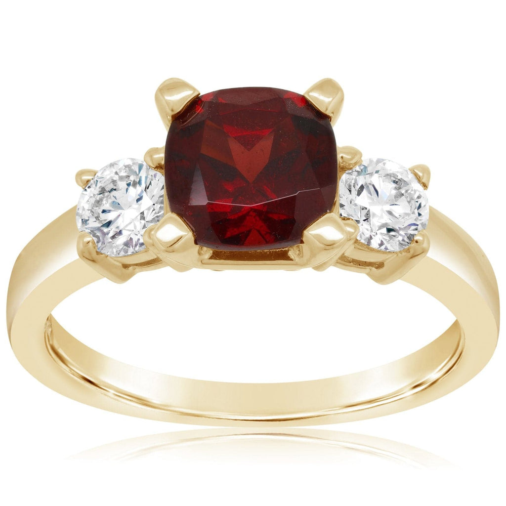 Garnet & Diamond Round Three Stone Ring