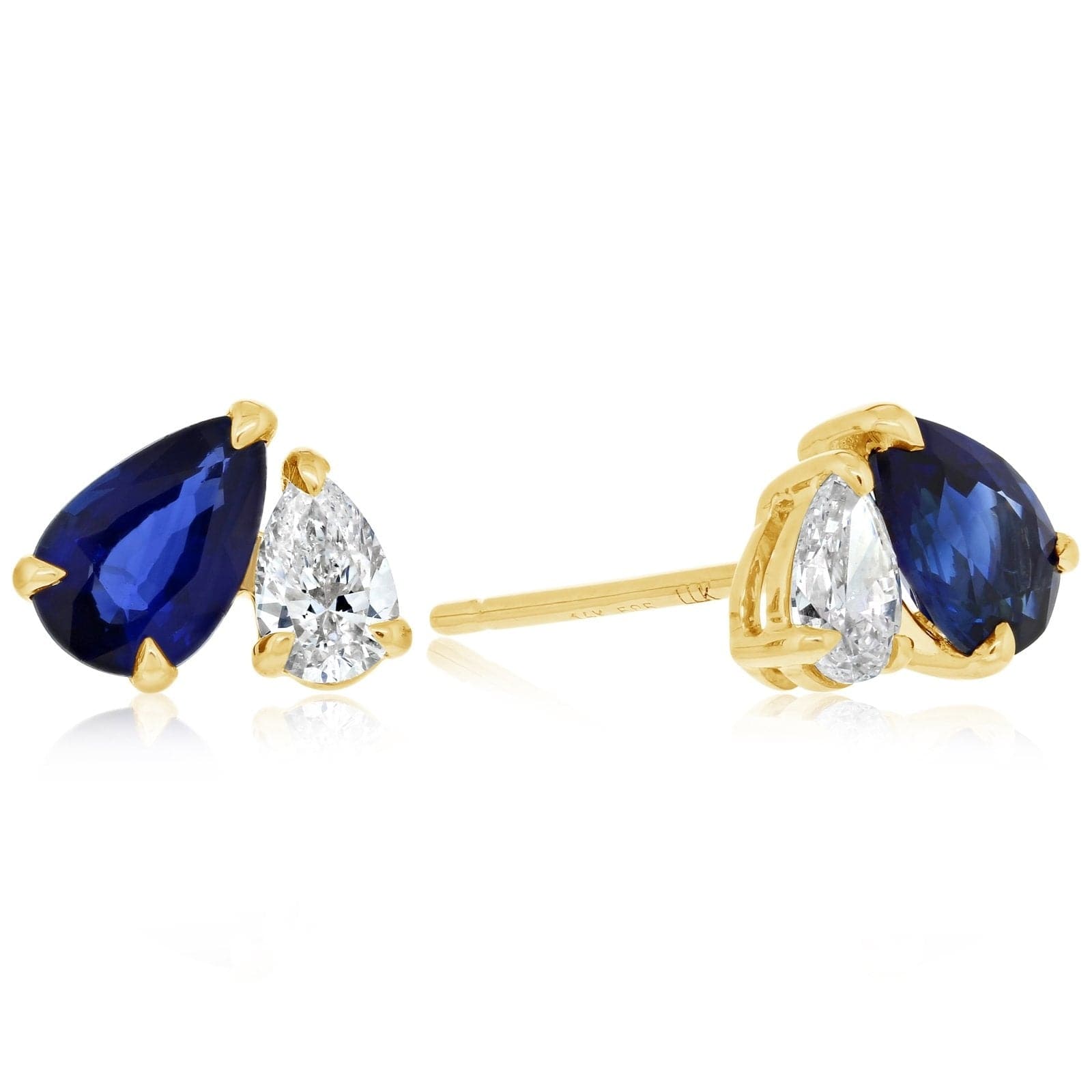 Pear Shape Blue Sapphire Dangling Earrings With Round Diamonds (1.83cttw.)  AAAAA Quality